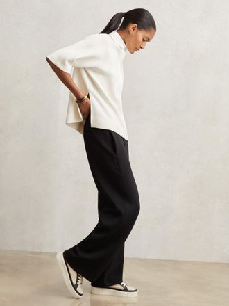 Reiss Black Petite Premium Interlock Wide-leg Joggers, L