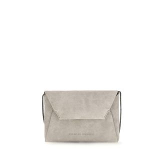 Brunello Cucinelli Gray Calf Leather Bos Taurus Clutch Womens Bag