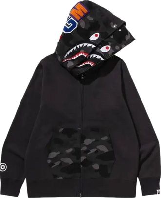 A Bathing Ape Color Camo Shark Full Zip Double Hoodie Black 1M30115009-BLACK