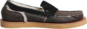 Dolce & Gabbana Bruin Wit Leren Loafers Rubberen Zool - Heren - Loafers - Bruin - 42 EU - Leer - Schoenen
