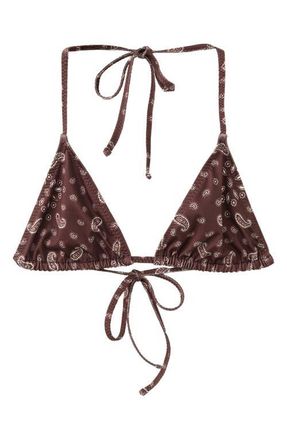 Mango Paisley Triangle Bikini Top in Brown at Nordstrom, Size X-Small