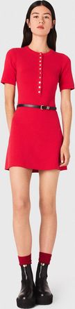 Maje Short Ribbed Knit Dress - Red - Maje