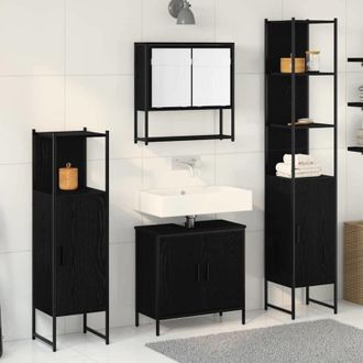 vidaXL Juego De Muebles De Ba&ntilde;o 4 Pcs Negro 33 X 33 X 185.5 Cm Vidaxl