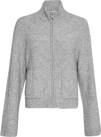 Moss Copenhagen Hope Zip Cardigan - Light Grey Melange - Dames - Vesten - Grijs - Xs/S - Wol - Truien & Vesten