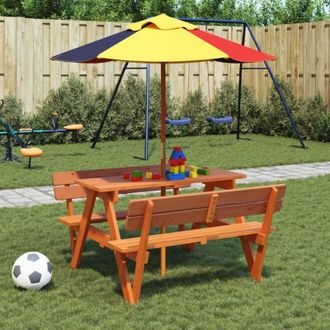 vidaXL Mesa De Picnic Para 4 Ni&ntilde;os Agujero Para Sombrilla Madera Abeto Vidaxl