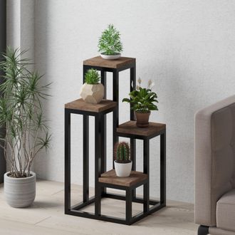 Dmora Scaffali Mompeo, 4 Ripiani, Materiale Struttura In Metallo, Colore Struttura Nero, 34x65x39h Cm Marrone Noce