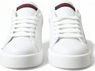 Dolce & Gabbana White Red Lace Up Womens Low Top Sneakers Shoes Leather
