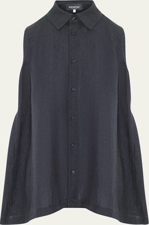 Eskandar Side Pleated Sleeveless Shirt With Collar - Long Length