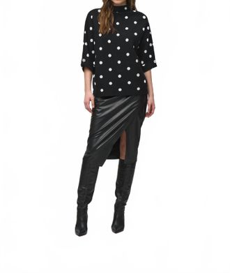 Joseph Ribkoff Jacquard Sweater Dot Print Top In Black/vanilla