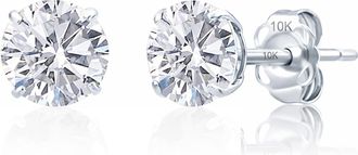 MAX + STONE 10k Yellow or White Gold 6mm Round Solitaire Gemstone Stud Earrings