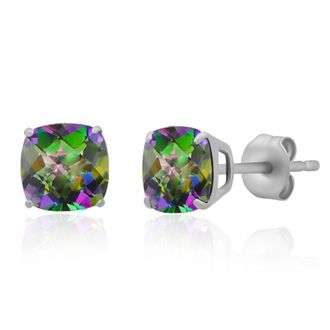 MAX + STONE Sterling Silver 6MM Cushion Cut Checkerboard Gemstone Stud Earrings