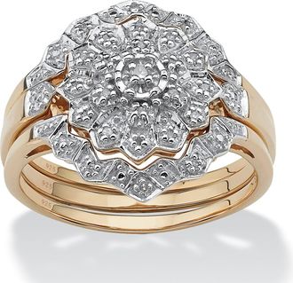 Palm Beach Jewelry 1/7 TCW Diamond 3-Piece Cluster Bridal Set Gold-Plated Sterling Silver