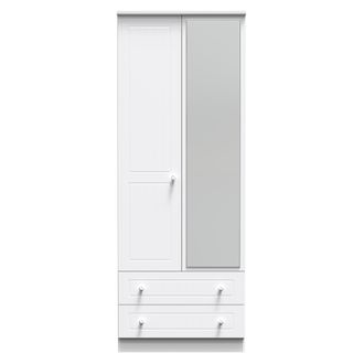 Welcome Furniture Monroe Ready Assembled Wardrobe with 2 Doors and 2 Drawers with Mirror - White Matt / White - Welcome Furniture | TJ Hughes