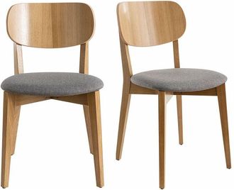 Miliboo Miliboo - Sedie vintage rovere e sedile grigio chiné (set di 2) lucia
