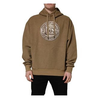 Dolce & Gabbana Cotton Logo Coin Hooded Pullover Jumper - male - Dolce & Gabbana - Hoodies - Brown - XS - Sweatshirts & Hoodies