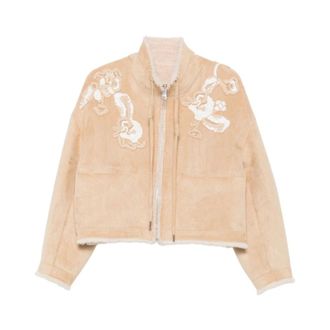 Ermanno Scervino Floral-Embroidered Shearling Jacket - Dames - Jassen - Beige - S - Jassen