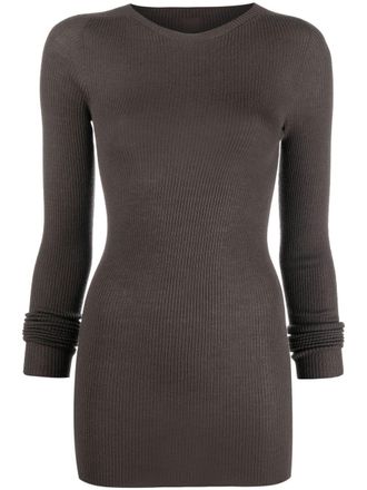 Rick Owens long-sleeve jumper dress - women - Virgin Wool - L - Grey