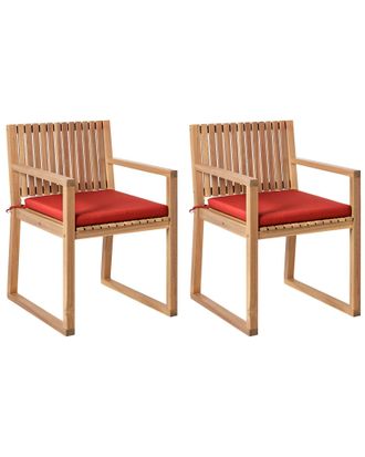 Beliani Beliani - Set Di 2 Sedie Da Pranzo Da Giardino Per Esterni In Legno DAcacia Con Cuscini Rosso Sassari Ii