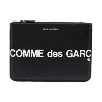 Comme Des Gar&ccedil;ons Accessoires, Heren, Zwart, ONE Size, Leer, Zwarte Leren Logo Portemonnee