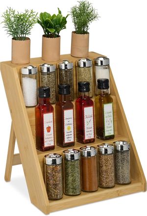 OEM Estante Para Especias De Bamb&uacute;, Alto X Ancho X Profundidad: 29,5 X 30 X 26 Cm, 3 Organizadores De Madera, Almacenamiento Vertical, Natural