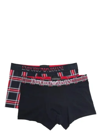 Emporio Armani logo-waistband plaid boxer briefs (pack of two) - Blue