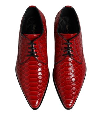 Dolce & Gabbana Mens Red Exotic Leather Lace Up Dress Derby Shoes Python