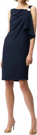 Joseph Ribkoff Asymmetric Neck Shift Dress In Midnight Blue