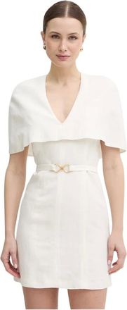 Twinset Kleedjes, Dames, Beige, M, Linnen, Korte Linnenmix Jurk met Cape