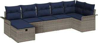 vidaXL Conjunto De Sof&aacute; De Jard&iacute;n 7 Uds. Gris Y Marino Rat&aacute;n Sint&eacute;tico Vidaxl