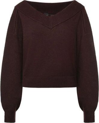 Pinko Ringhio Sweater - Dames - V-hals truien - Bruin - L - Wol - Truien & Vesten