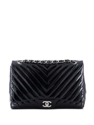 Chanel Classic Single Flap Bag Chevron Patent Jumbo shoulder bag - women - Patent Leather - One Size - Black