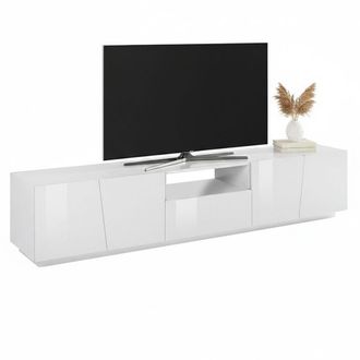 Dmora Dmora - Mueble De Televisi&oacute;n Dlori, Aparador Bajo Para Sal&oacute;n, Base Soporte Tv, 100% Made In Italy, Cm 220x43h46, Blanco Brillo