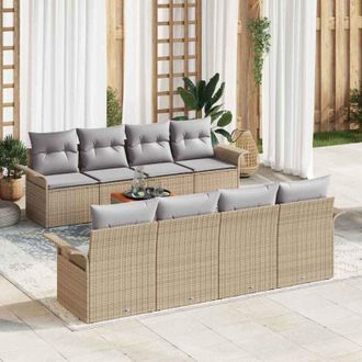 vidaXL Vidaxl - Conjunto De Sof&aacute; De Jard&iacute;n Con Coj&iacute;n 7 Pcs Beige, Gris Claro