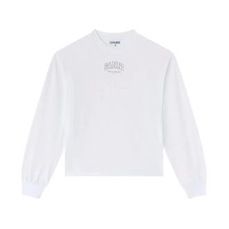 Ganni Long Sleeve Tops, female, White, Size: M Essential Basic Long Sleeve