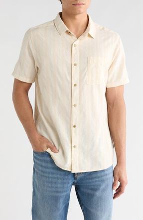 Roark Crosswinds Short Sleeve Cotton Blend Dobby Button-Up Shirt in Unbleached at Nordstrom, Size Xx-Large