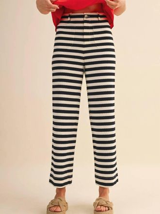 Merci Stretchy Striped High Waist Pants In Black/white