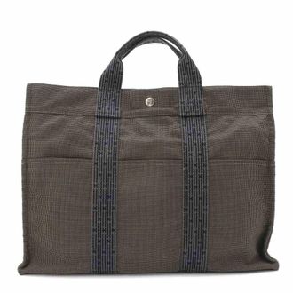 Herm&egrave;s Gray Canvas Handbag Tote Bag (Pre-Owned)