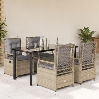 vidaXL Set Comedor De Jard&iacute;n 5 Pzas Con Cojines Rat&aacute;n Sint&eacute;tico Beige Vidaxl