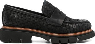 Sergio Moretti Black Woven Leather Chunky Sole Loafers