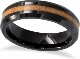 Allurez Black Ceramic Beveled Edge with Cypress Wood Inlay Wedding Band (6mm)
