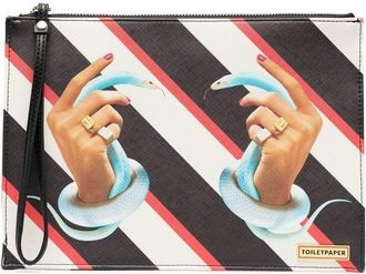 Seletti striped graphic-print clutch-bag - women - Polyurethane - One Size - Black