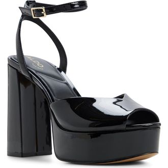 Aldo Monnae Ankle Strap Peep Toe Platform Sandal in Black at Nordstrom, Size 7.5