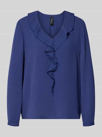 Marc Cain Relaxed Fit Bluse mit R&uuml;schenbesatz in Royal, Gr&ouml;&szlig;e 34