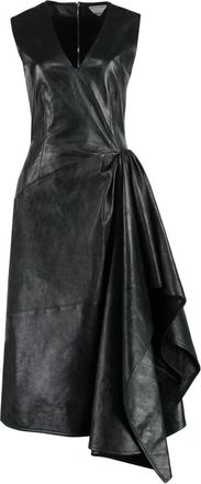 Bottega Veneta Lamsleren Asymmetrische Zoom Jurk - Dames - Casual kleedjes - Groen - S - Leer - Kleedjes