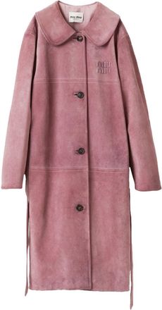 Miu Miu logo-embossed leather coat - women - Leather - 42 - Pink