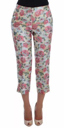 Dolce & Gabbana Womens Floral Brocade Trousers Cropped Style - Light Pink