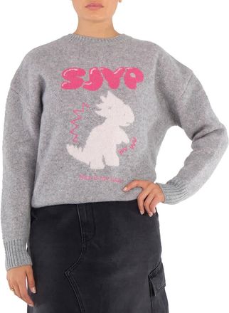 Sjyp Ladies Grey Jacquard Dino Knit Pullover