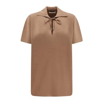 Max Mara Polo Shirts, female, Brown, S, Camel Viscose Polo Shirt