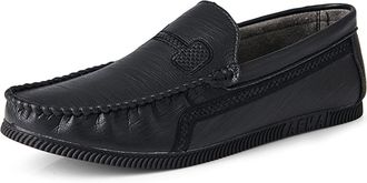 Generic Mens Loafers PU Round Toe Stitching Details Slip Resistant Anti-Slip Lightweight Driving Prom Slip-on(Black,6.5 UK)