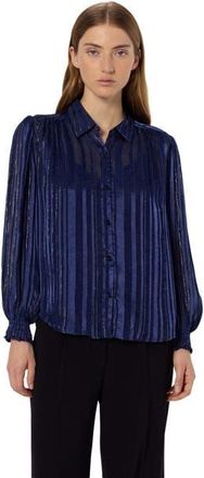 Gerard Darel Annick Sheer Lurex Stripe Blouse in Ink at Nordstrom, Size 12